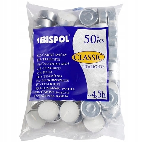 

Podgrzewacze Świeczki 50SZT Tealights Bispol 50szt