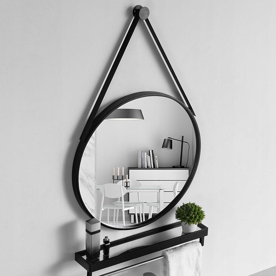 STYLOWE LUSTRO WISZĄCE NA PASKU OKRĄGŁE ŁAZIENKOWE SALON LOFT CZARNE 60CM Wysokość 1000 mm