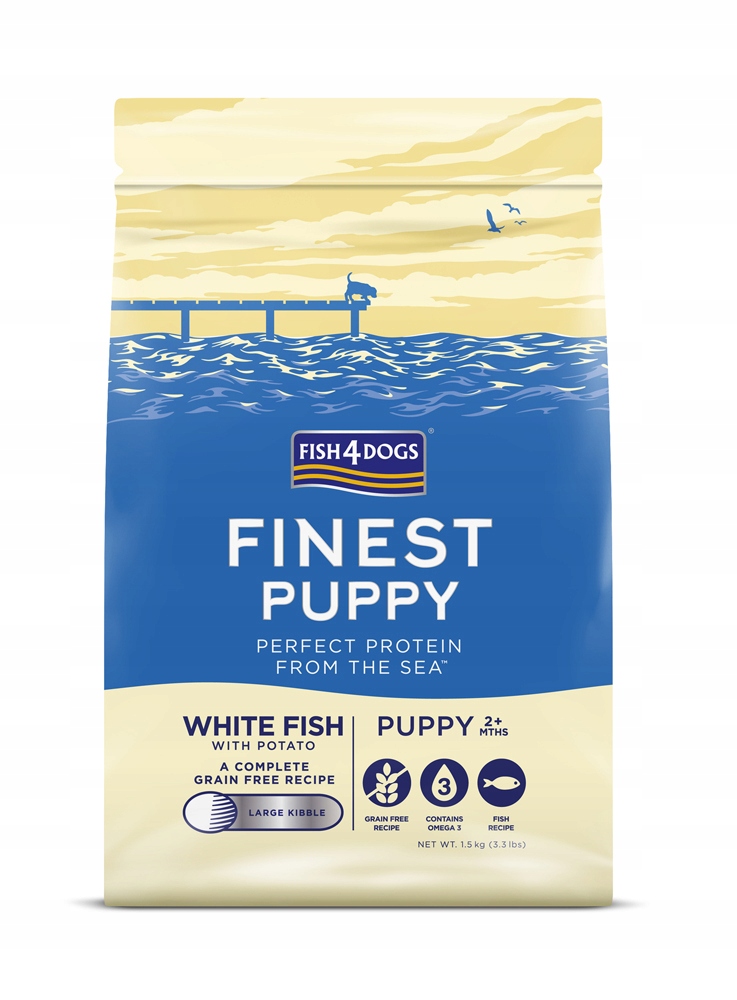 Levně FISH4DOGS Granule velké pro štěňátka Finest bílá ryba s brambry 1,5 kg, 2m+