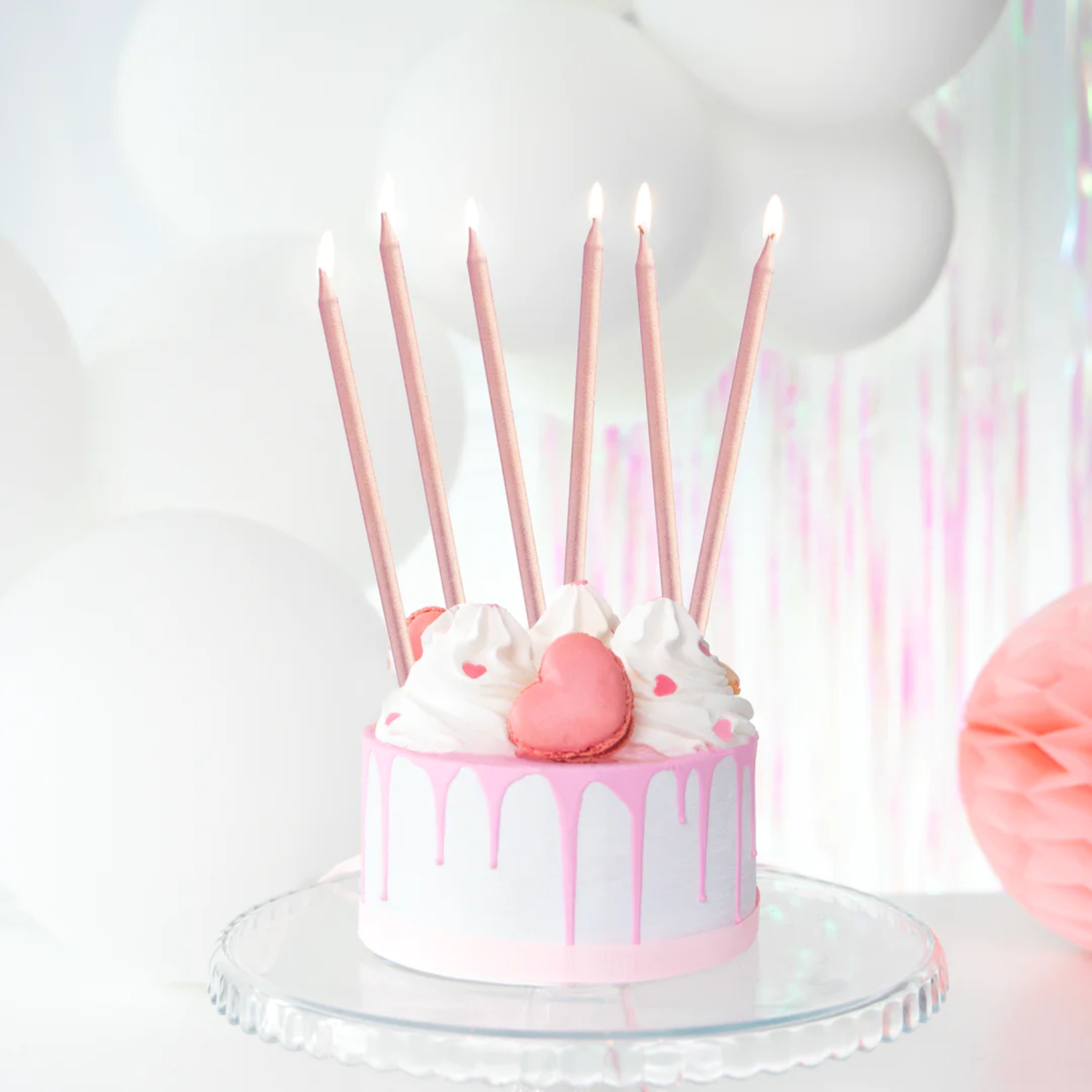 ŚWIECZKI NA TORT URODZINOWE Długie z podstawkami Różowe 13,5cm 12 SZTUK Marka PartyPal