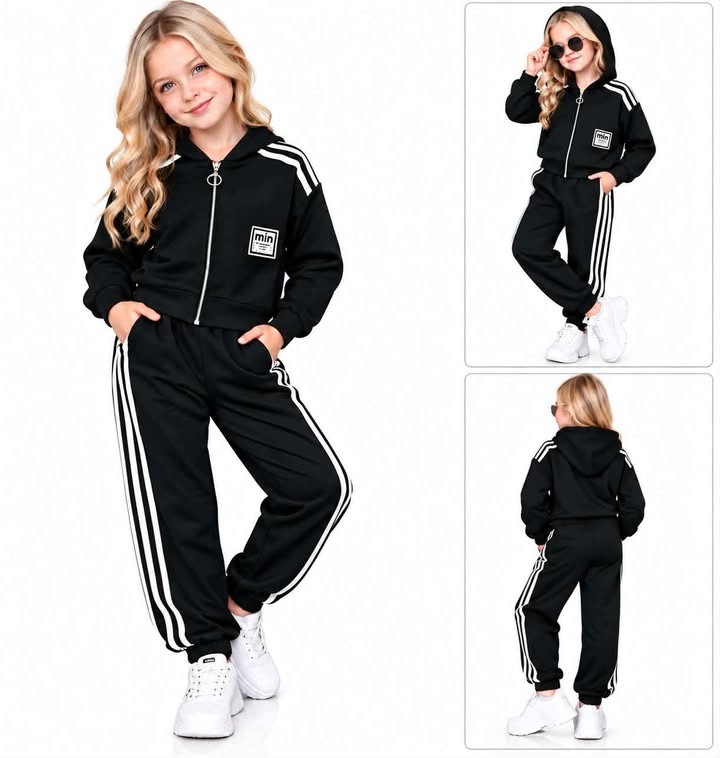 Komplet dresowy dziewczęcy 140 146 czarny bluza spodnie kaptur zamek