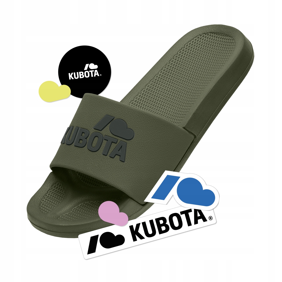 Klapki Męskie Basenowe Kubota Basic 41 Khaki Gumowe Zestaw Naklejek 41