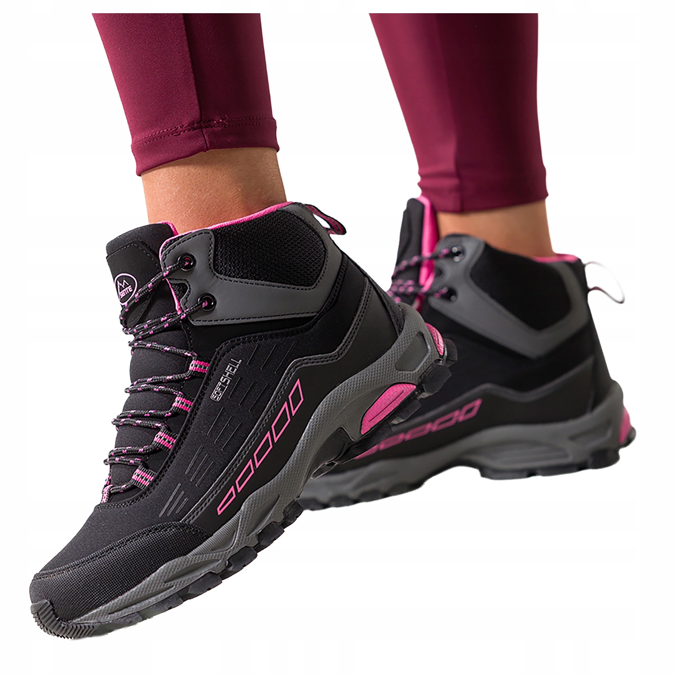 Černé dámské Trekingové Boty Fuchsiové doplňky Softshell Šněrovací velikost 41
