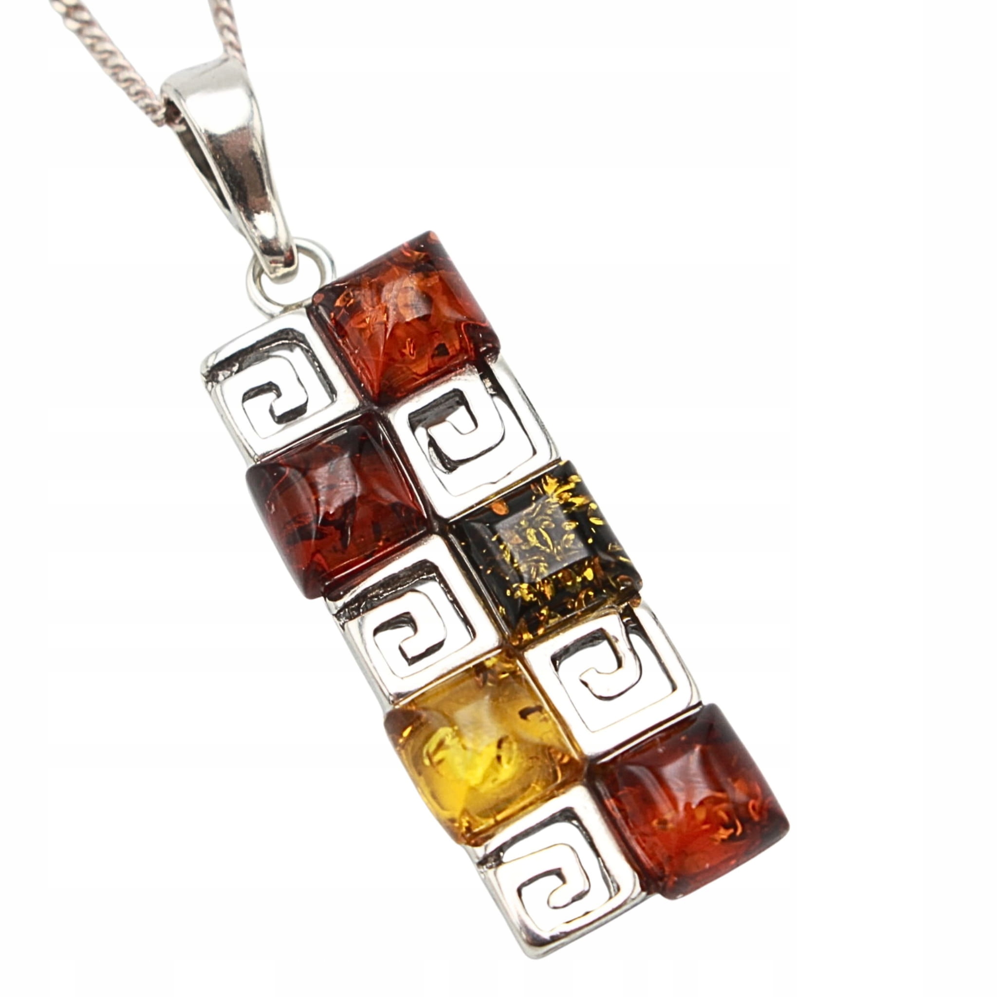 Barevný Stříbrný přívěsek Z Jantaru Řetízek