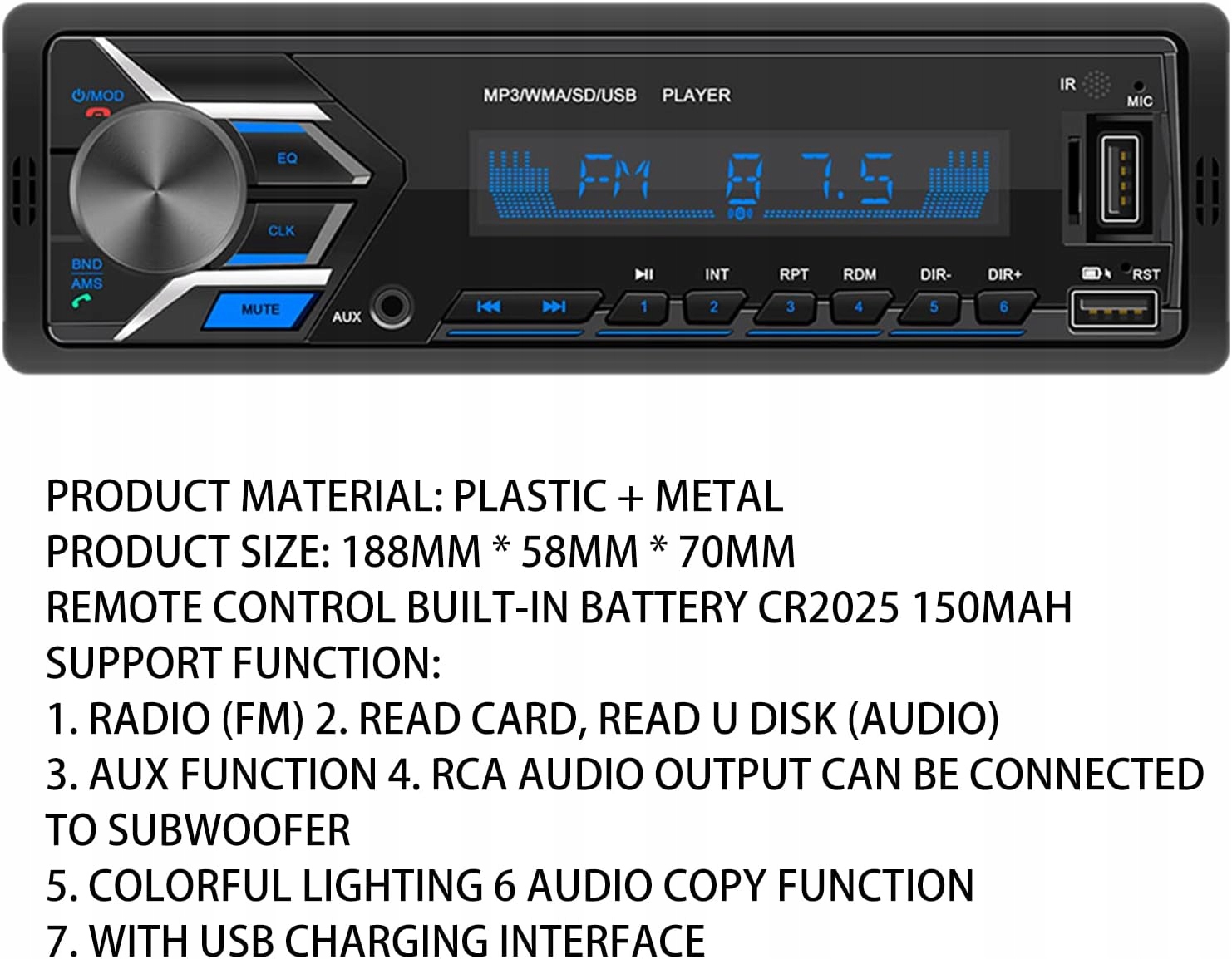 12 V Common 7 Light Pigment Light FM Radio Player Model C702chezailanya