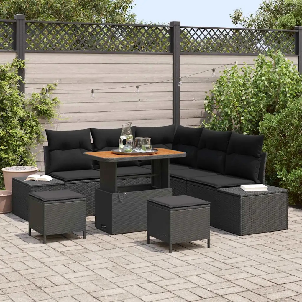 vidaXL Sada zahradních pohovek s polštářem 8 pcs Černá Poly ratan