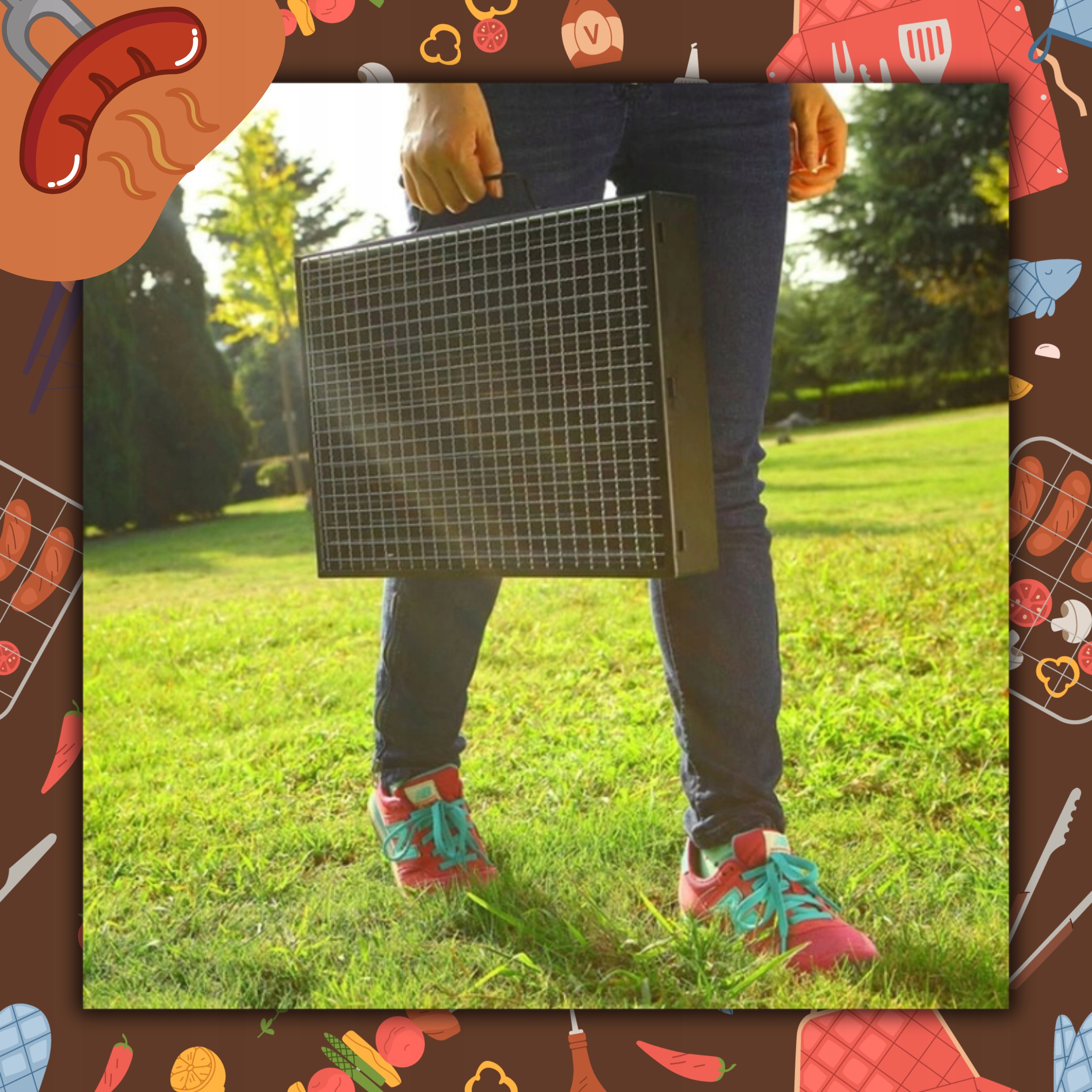 GRILL SKŁADANY OGRODOWY WĘGLOWY TURYSTYCZNY PRZENOŚNY Z UCHWYTEM + PODPAŁKA Producent inna