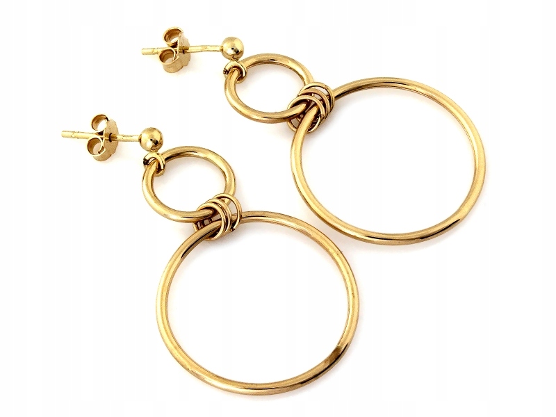 Módní zlaté náušnice 585 s proplétanými kroužky na tyči jako dárek