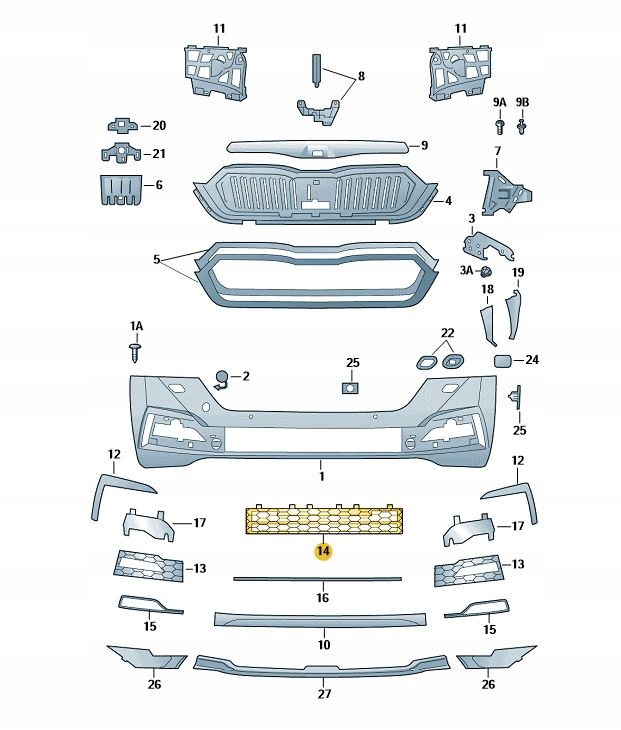 KRATKA SRODKOWA ZDERZAKA SKODA OCTAVIA 4 IV STYLE Installation side Front