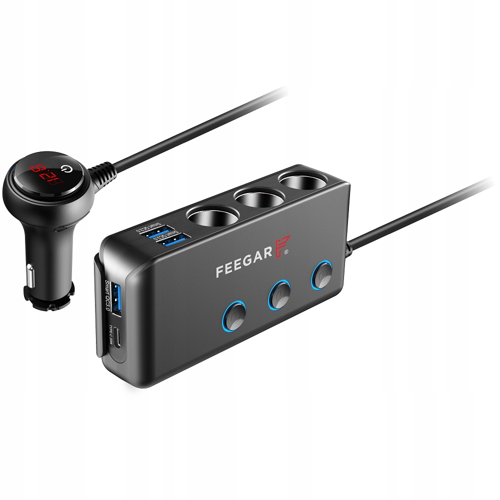 ROZDZIELACZ GNIAZDA ZAPALNICZKI FEEGAR 12-24V 10A Złącza USB typ C USB