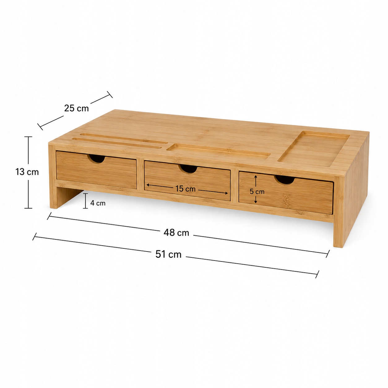 Podstawka pod monitor bambusowa z 3 szufladami organizer na biurko