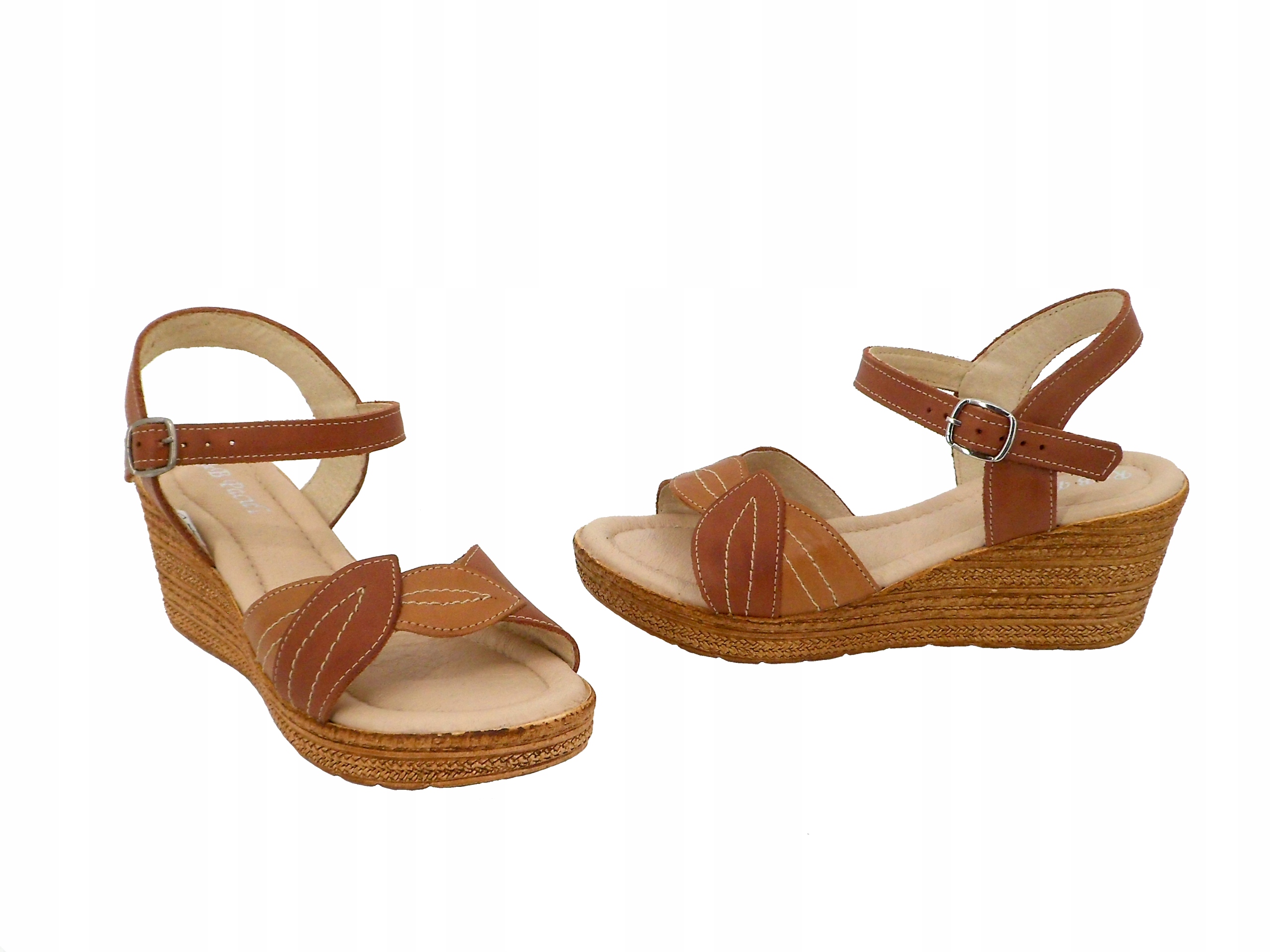 

Lekkie Skórzane Sandały Na Koturnie 216 Słomka 36