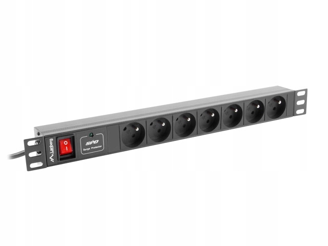 Lanberg listwa zasilająca PDU RACK 1U 16A 7xPL 2m czarna