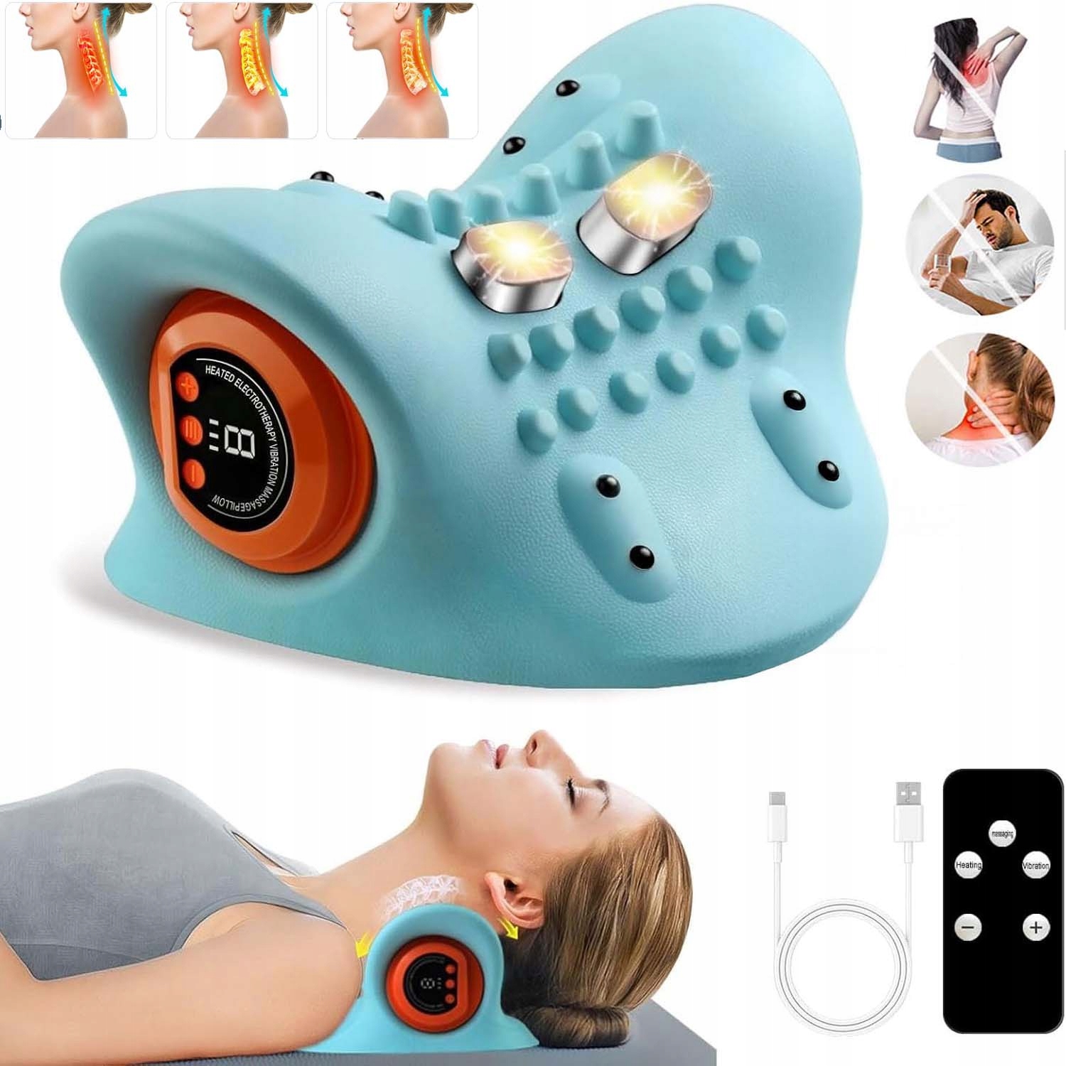 Masażer Szyi Karku Ems 3D Podgrzewanie 3 Tryby 6 Mocy Pilot Ładowanie Usb