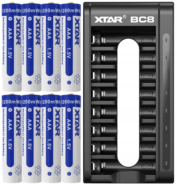 Sada: Nabíječka Xtar BC8 8 x Nabíjecí Baterie Aaa R3 1,5V Li-ion 750 mAh