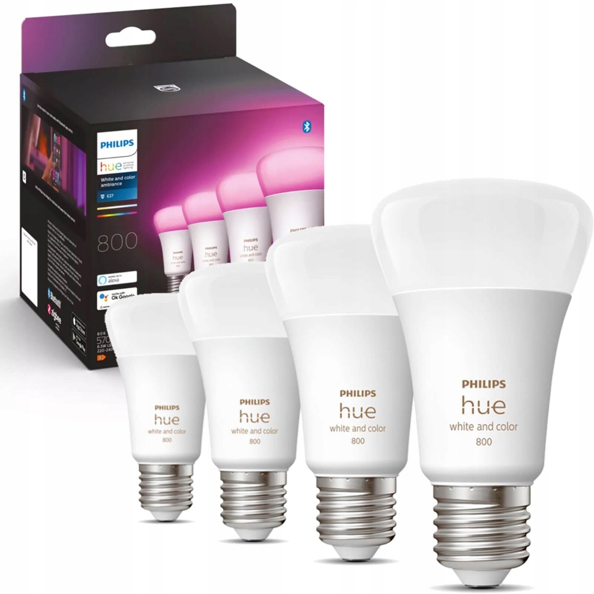 4PAK Led žárovka E27 6,5W Cct Rgb Philips Hue White& Color Bluetooth Zigbee