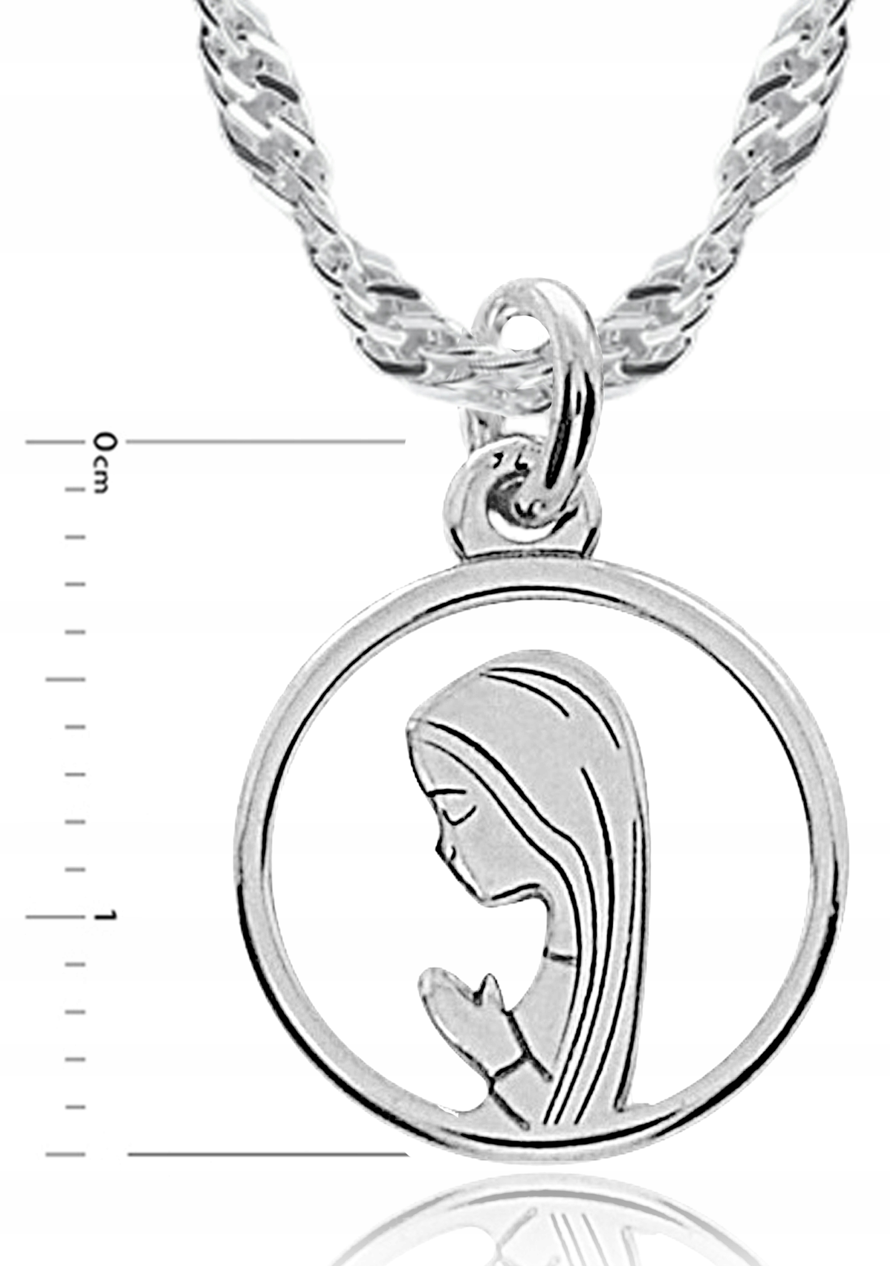 SREBRNY ŁAŃCUSZEK KOMUNIJNY i MEDALIK MATKA BOSKA 40cm NA PREZENT 925 Materiał Srebro