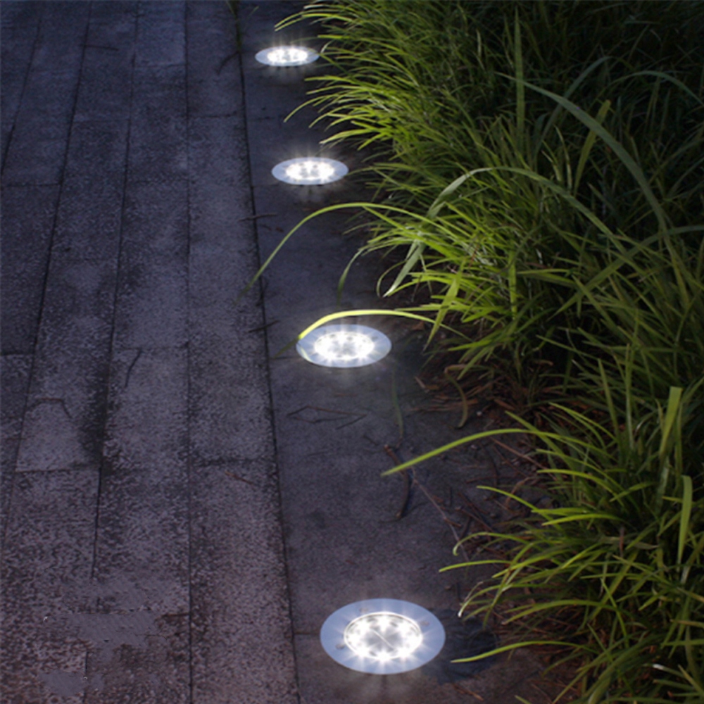 LAMPKI SOLARNE GRUNTOWE OGRODOWE DISK LIGHT 4 SZT. Kolor dominujący srebrny