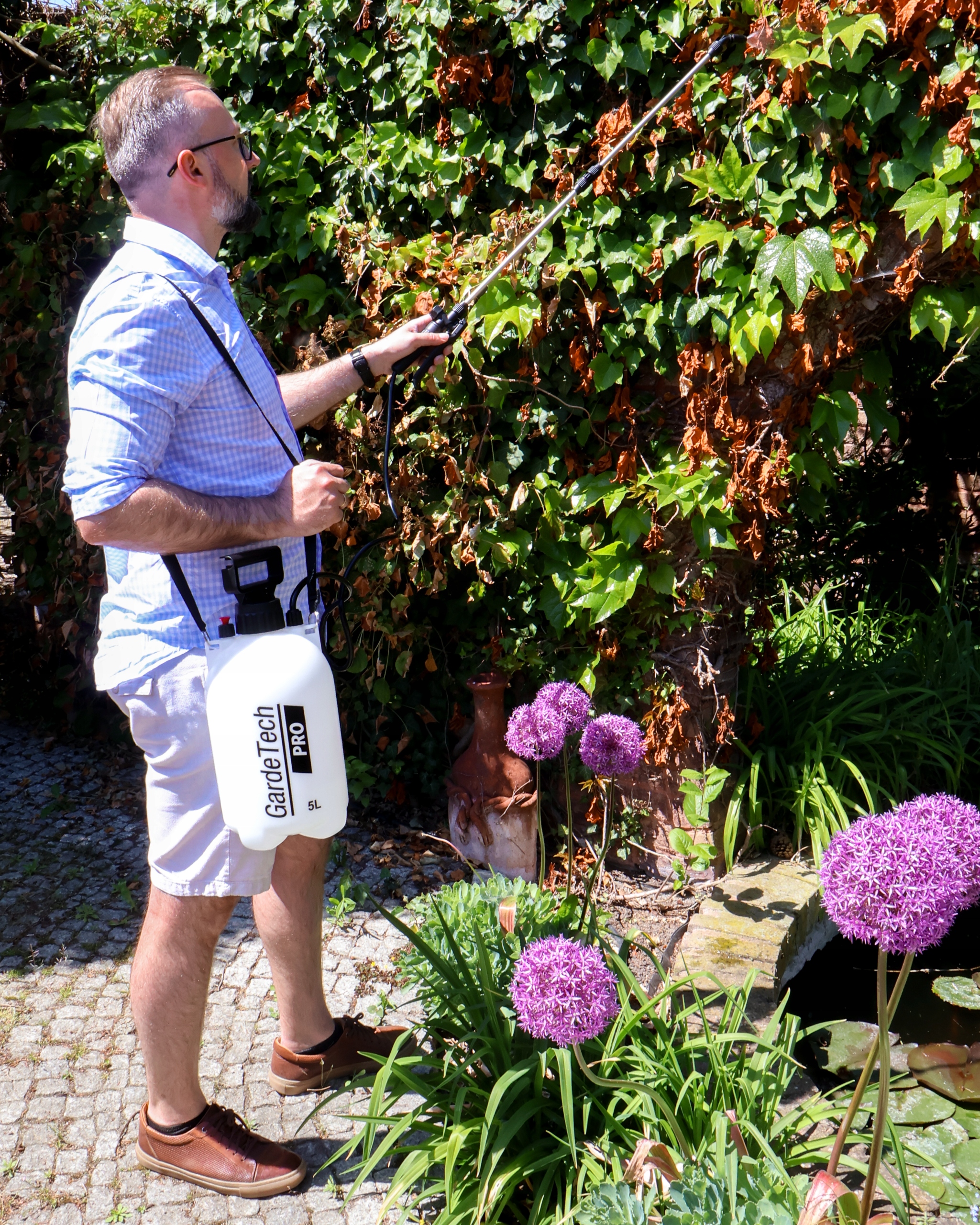 OPRYSKIWACZ RĘCZNY DŁUGA 166 CM LANCA STALOWA CIŚNIENIOWY 5L 2 DYSZE Marka GardeTech