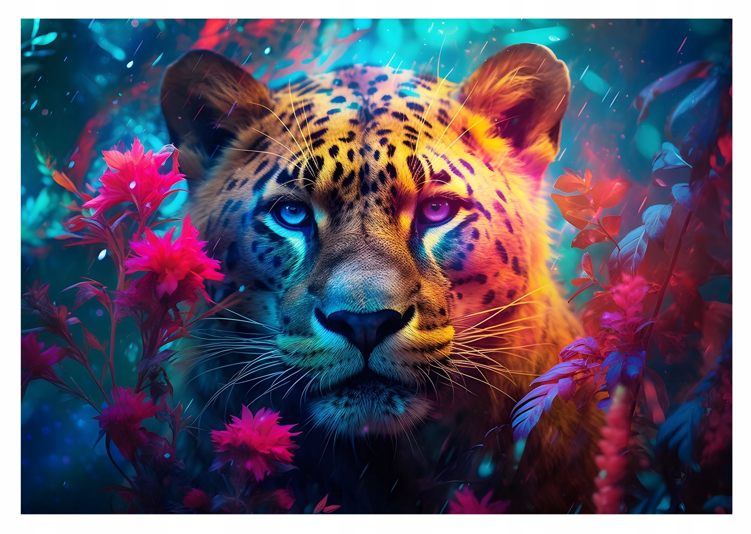 Фото - Шпалери Jaguar Fototapeta Tygrys Abstrakcja 3D Rośliny 368x254 