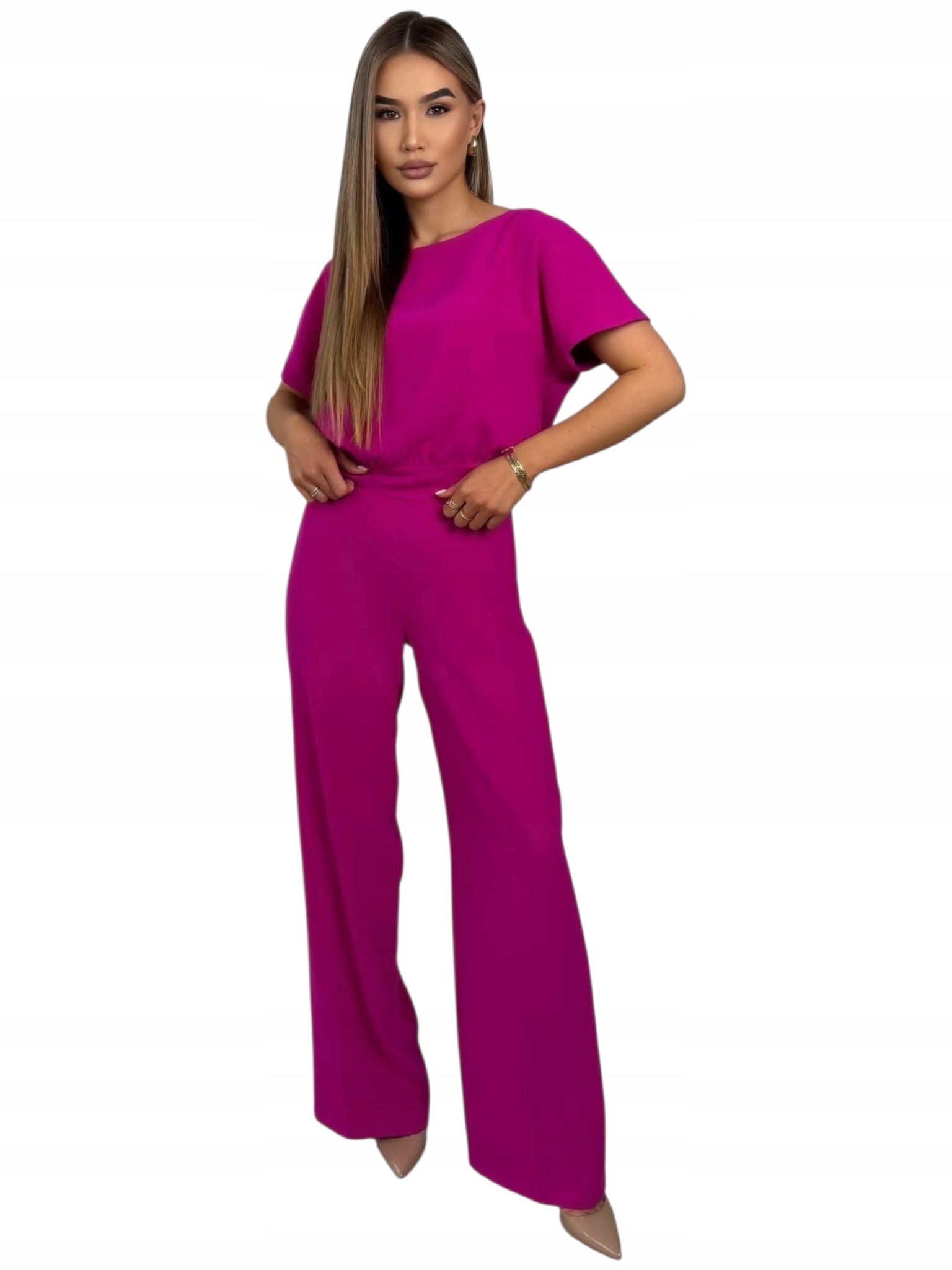 Elegantní komplet, halenka s kalhotami, plus size, velikost 48, fuchsiová barva