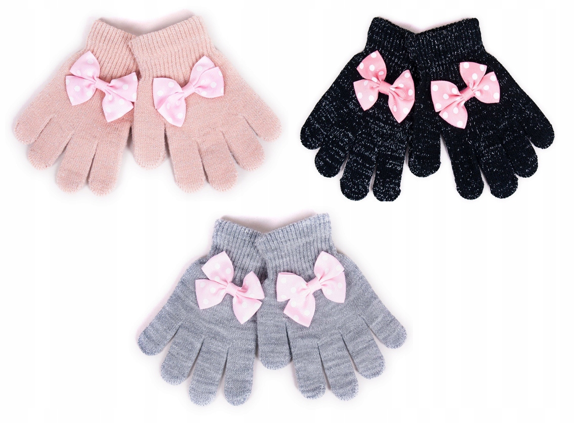 

3 x Rękawiczki 5-palcowe lurex i kokarda 122 128