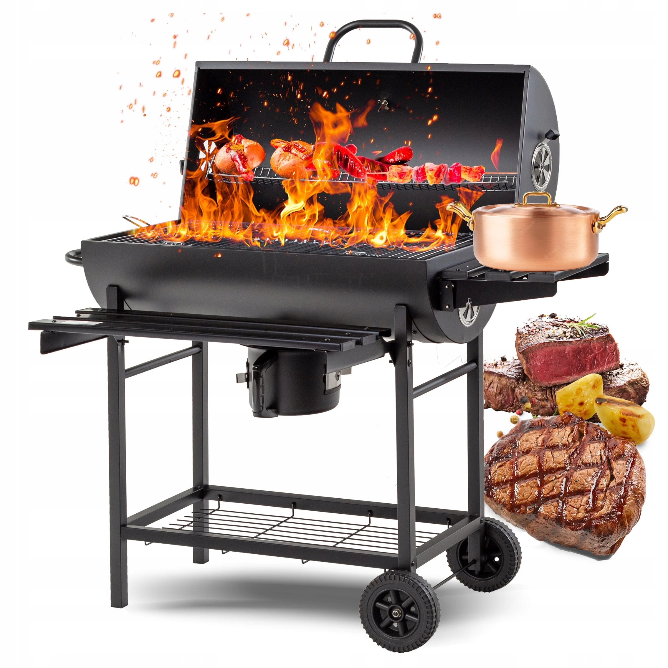 Grill Gril Ogrodowy Węglowy Beczka Z Pokrywą Popielnik Duży 71x35cm NGrill