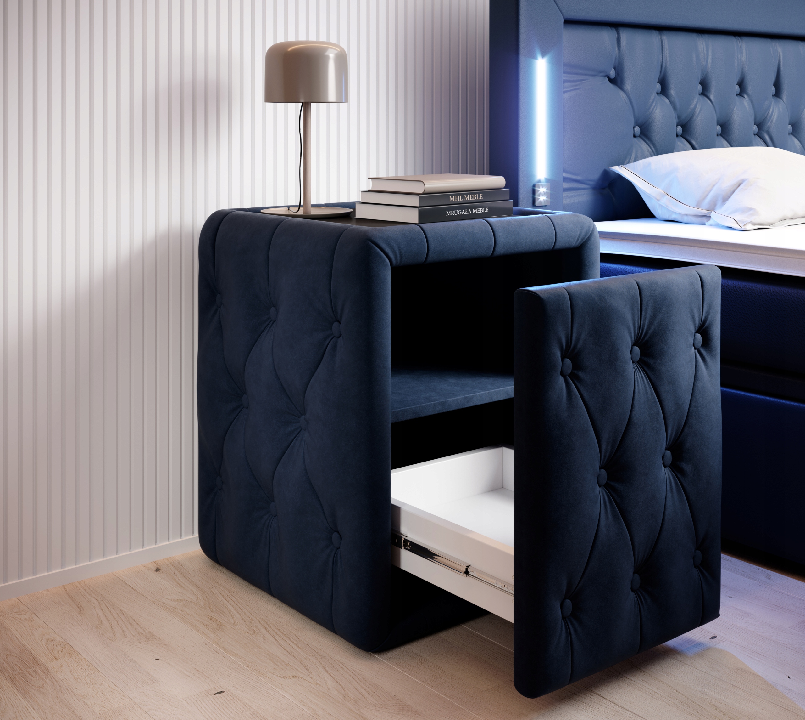 STOLIK NOCNY TAPICEROWANY - CHESTERFIELD, Szuflady Typ stolik