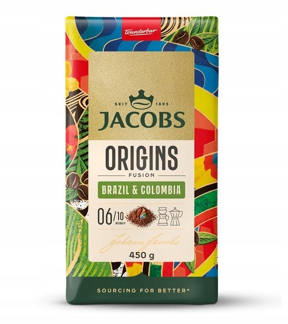 Levně Jacobs Origins Fusion Brazílie a Kolumbie Mletá káva 450g