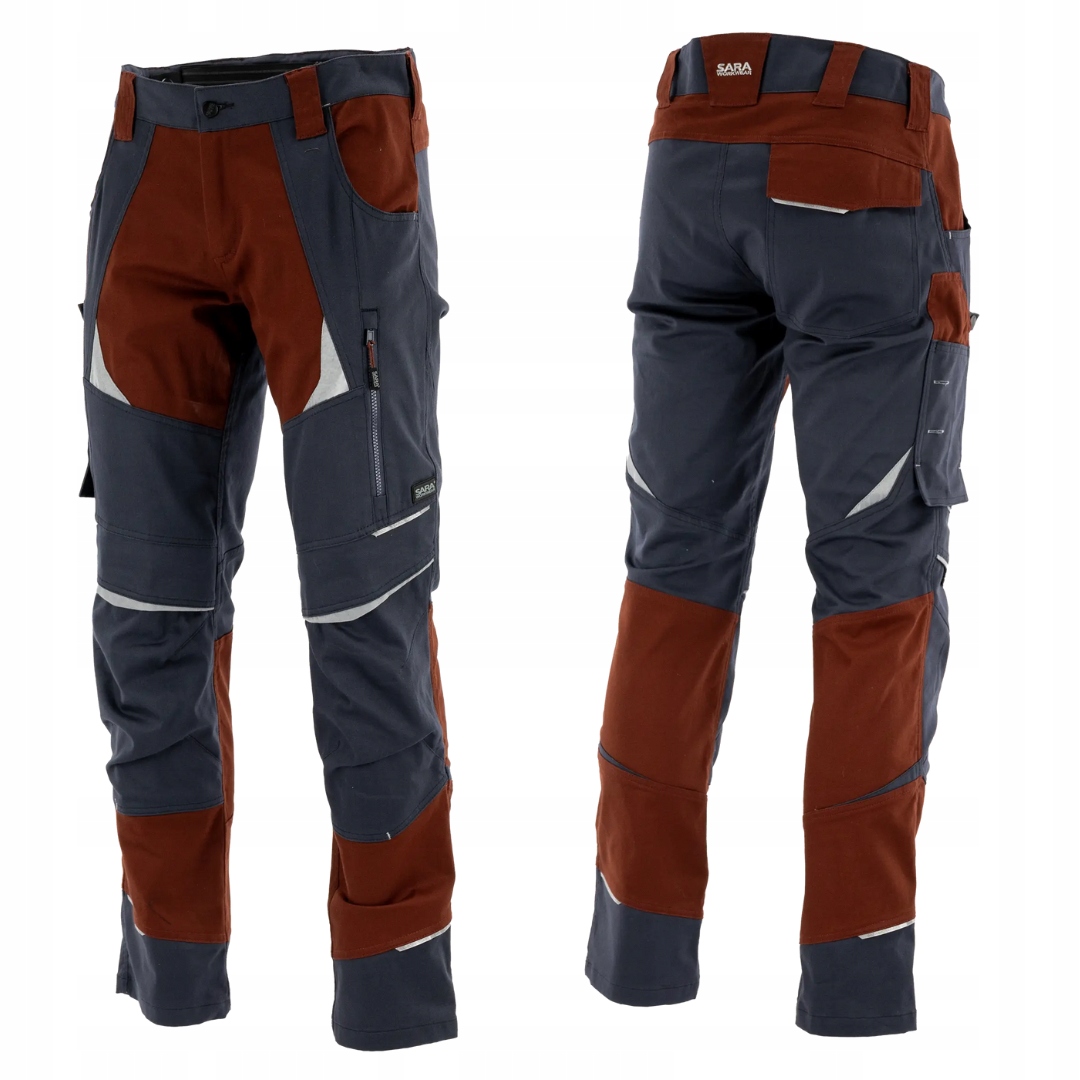 Sara workwear spodnie robocze do pasa Cottonflex Grafitowy/Ceglasty 52