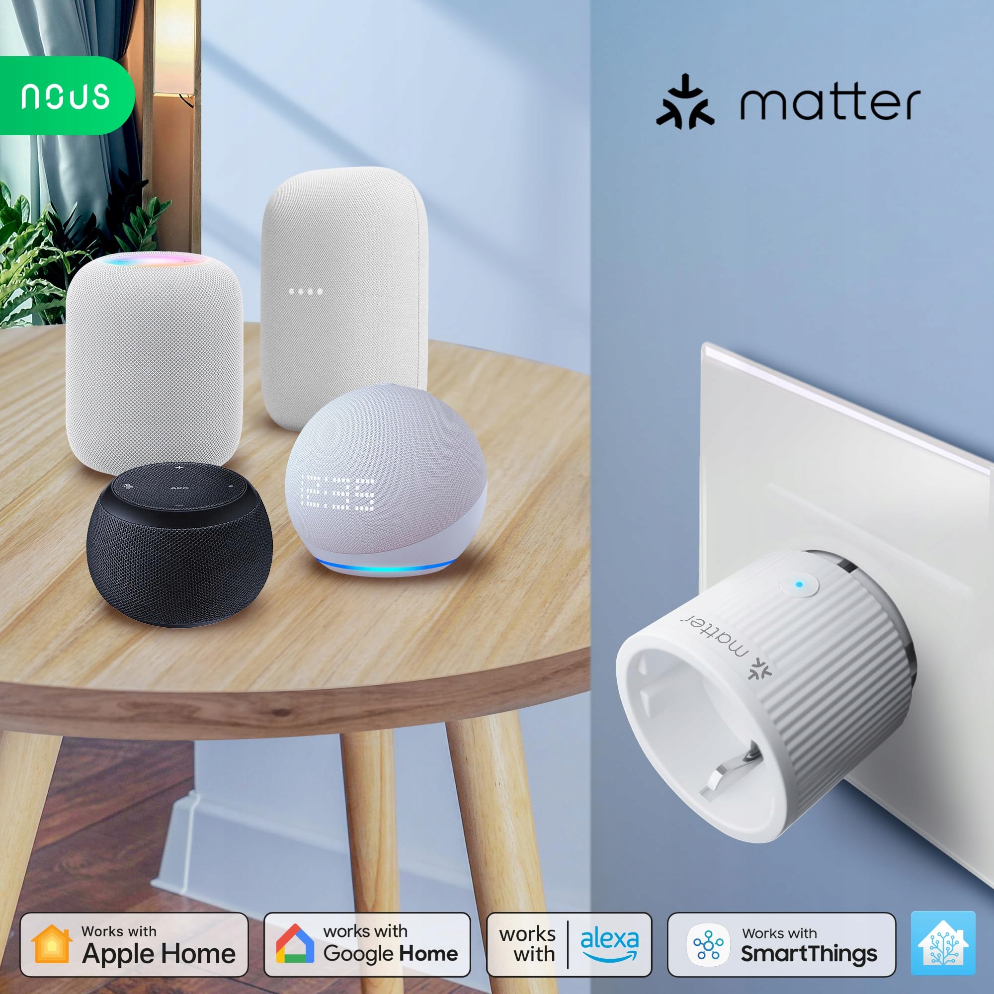 NOUS Matter Smart Gniazdko 16A 3840W Kompatybilne z Alexa Google Home — miniatura 4