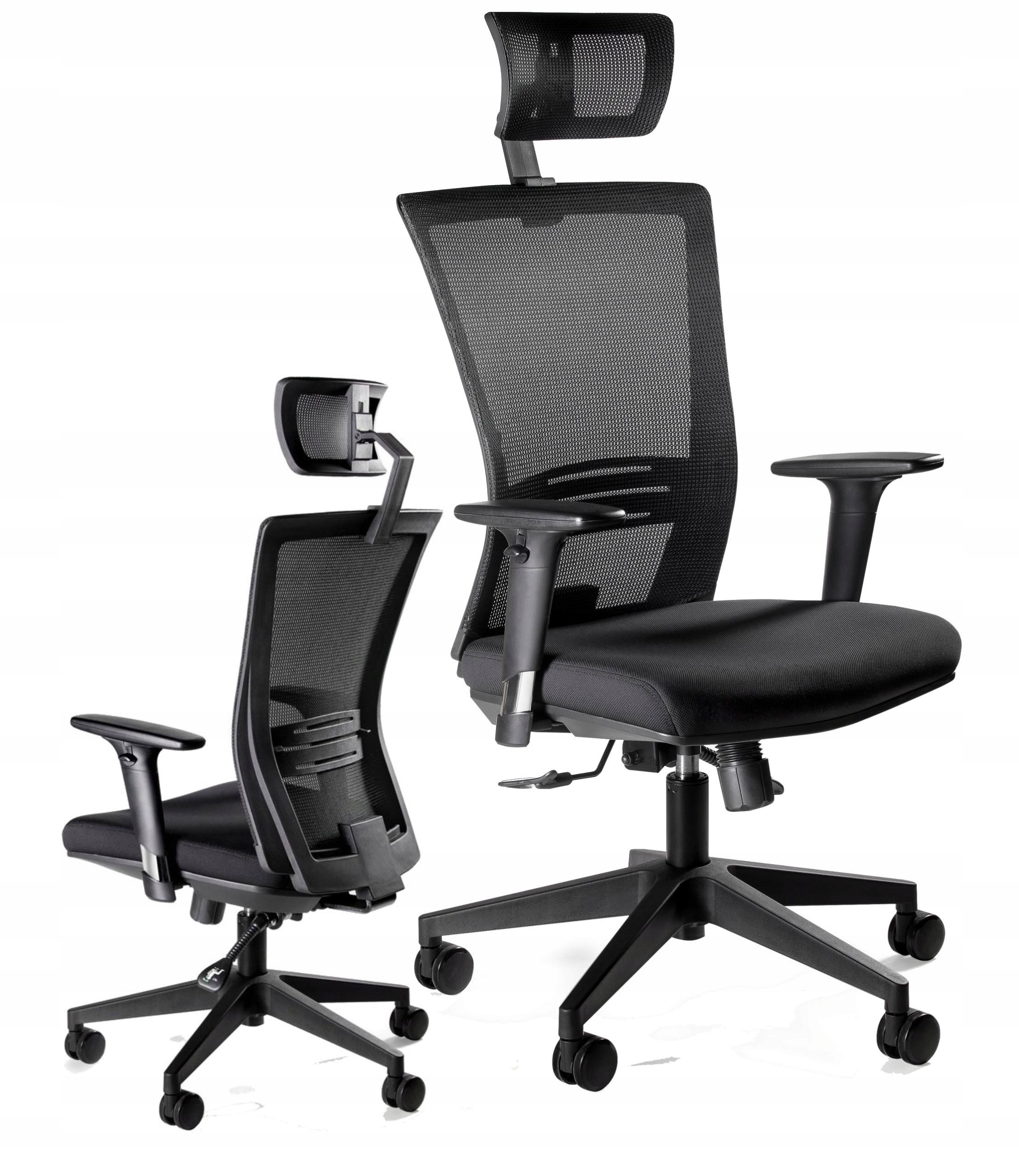 Fotel Biurowy Ergonic Czarny Synchro Regulacje Obrotowy Ergonomiczny Siatka