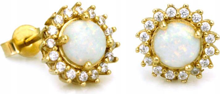 Zlaté náušnice 585 Jemné S Jasným Opálem 3,07 g, moderní vzor 14k