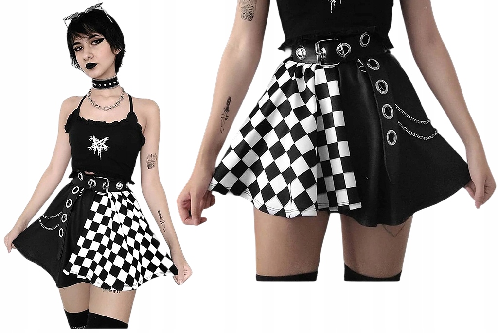 Sexy plisovaná sukně s kostkovaným vzorem rock punk emo goth L