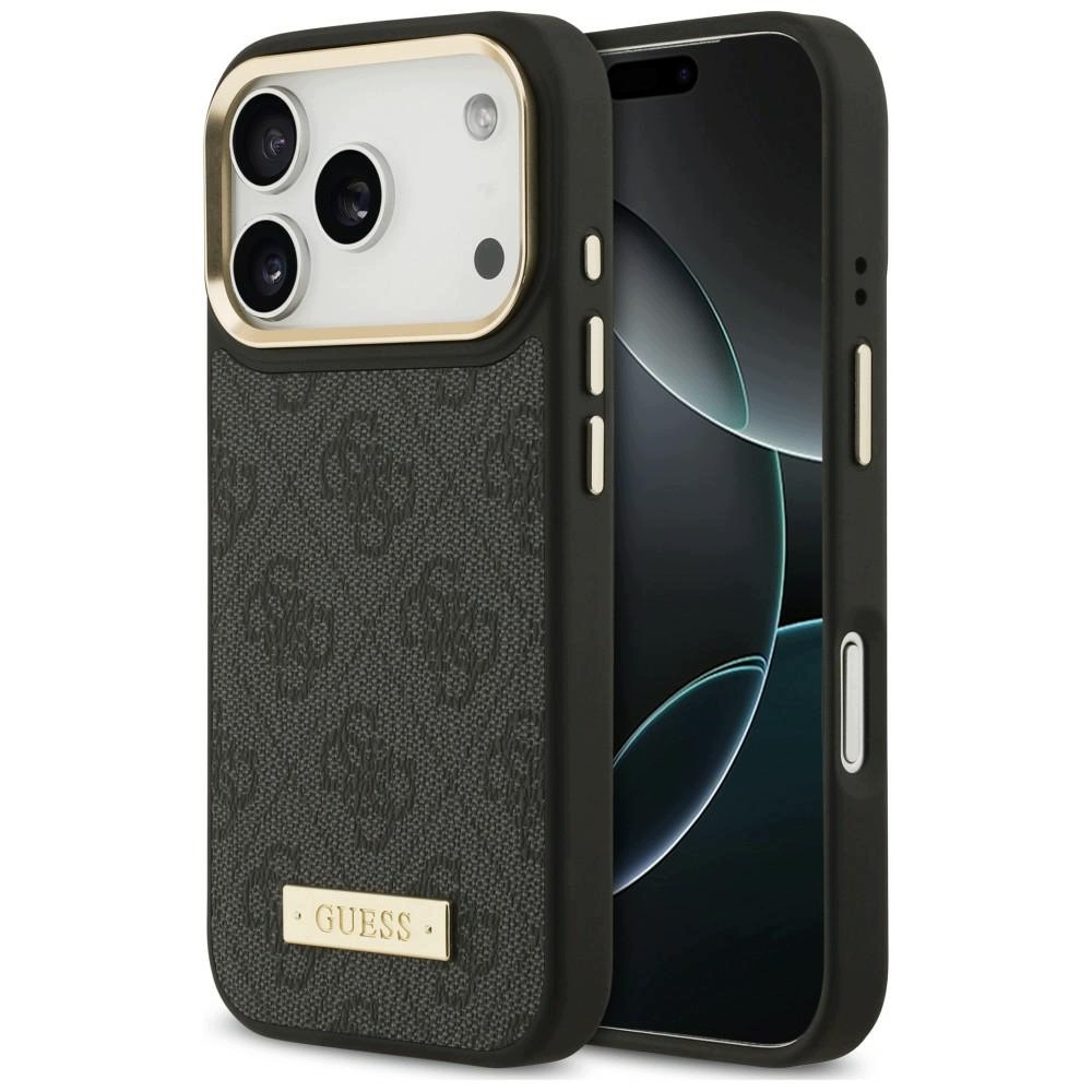 Pouzdro Guess 4G Logo Plate MagSafe pro iPhone 18 Pro 17 Pro, černé