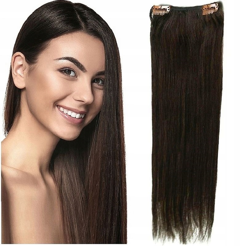 Clip-in Příčesek Do Vlasů 100% Přírodní Páska Dopinka 60 CM tmavě hnědá 2
