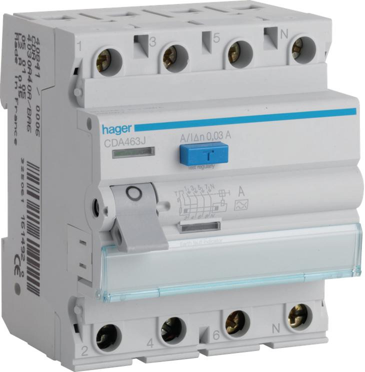 Hager CDA463J Rozdielový Vypínač 3P+N 63A 30mA 6kA A