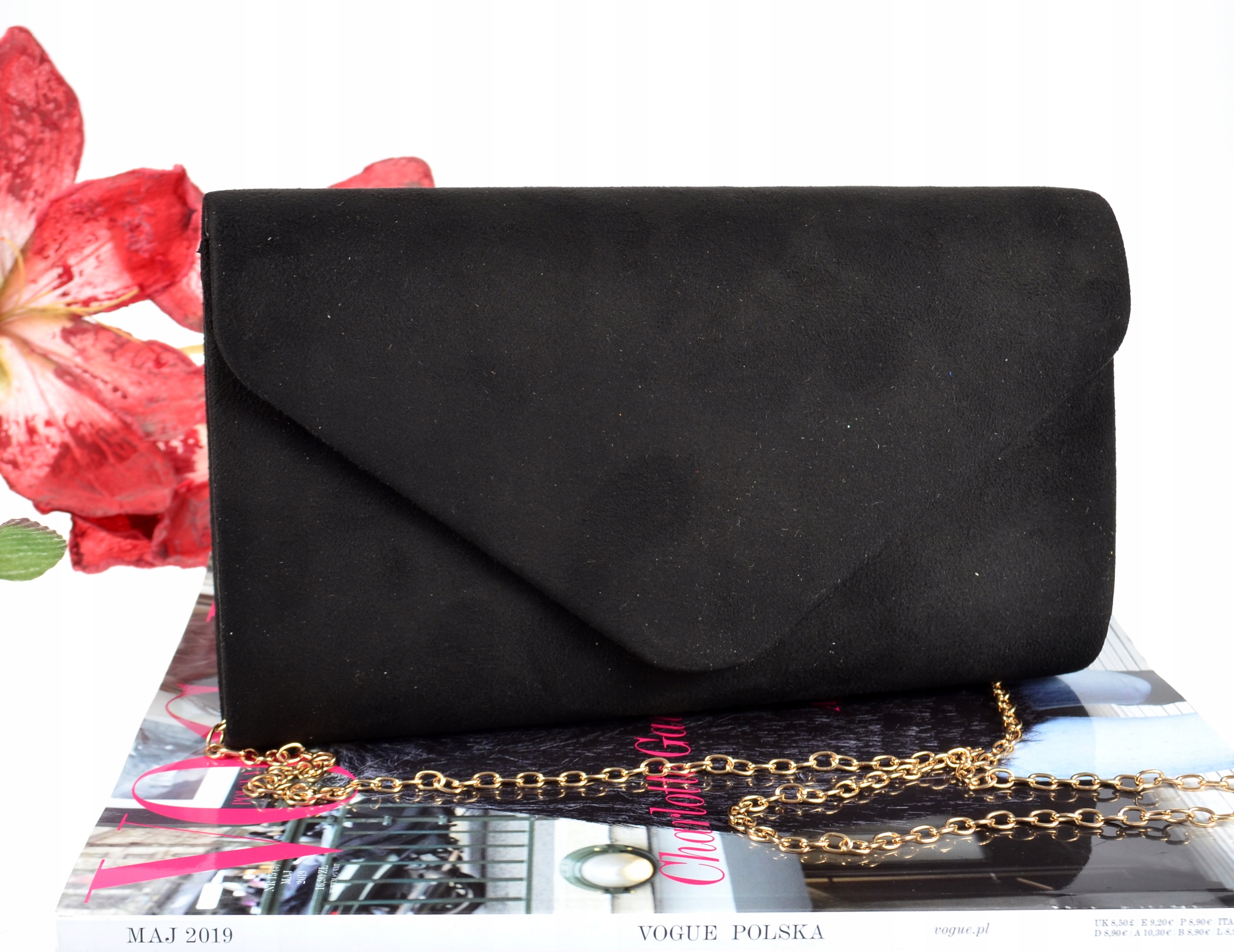 WIECZOROWA torebka kopertówka zamsz eko CZARNY Kolor czarny