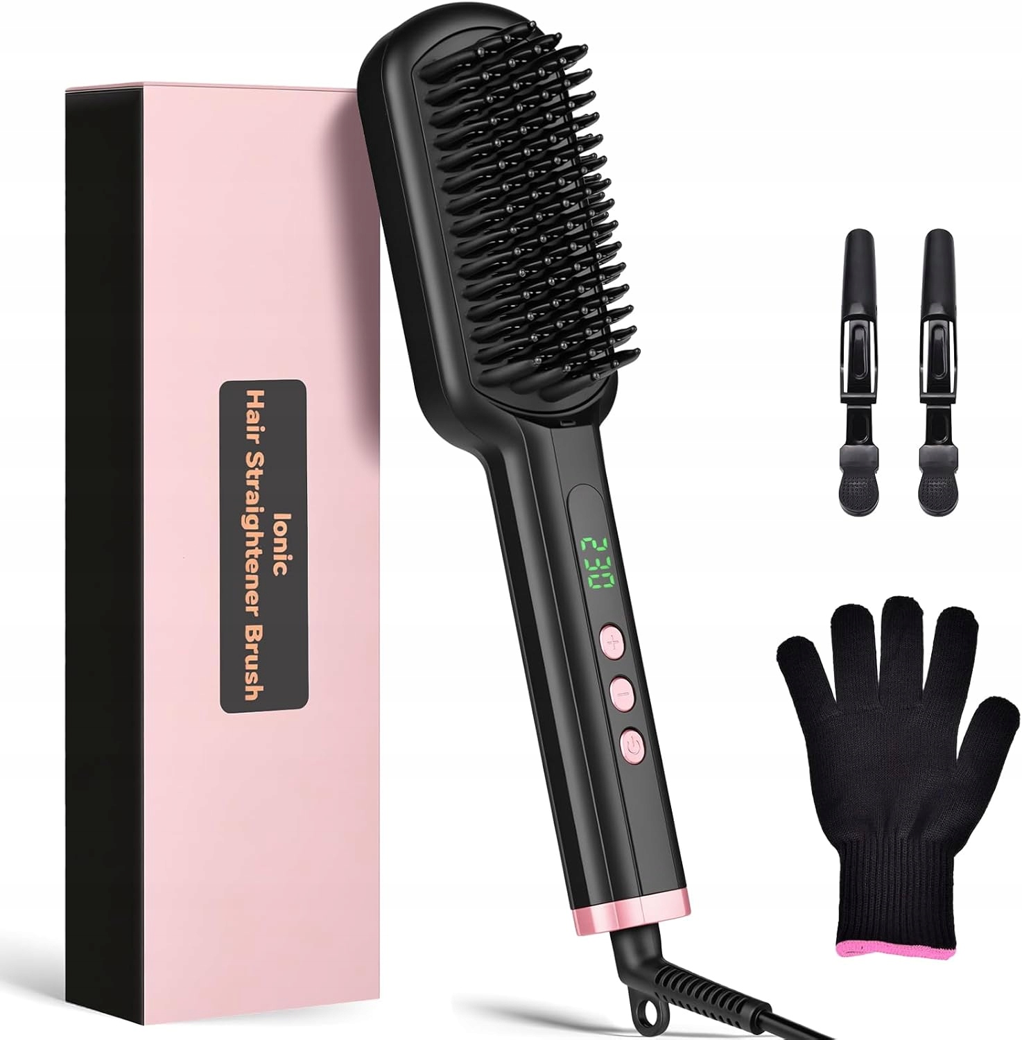 Narovnávací kartáč na vlasy Regulace teploty Černo-růžový Sworchi