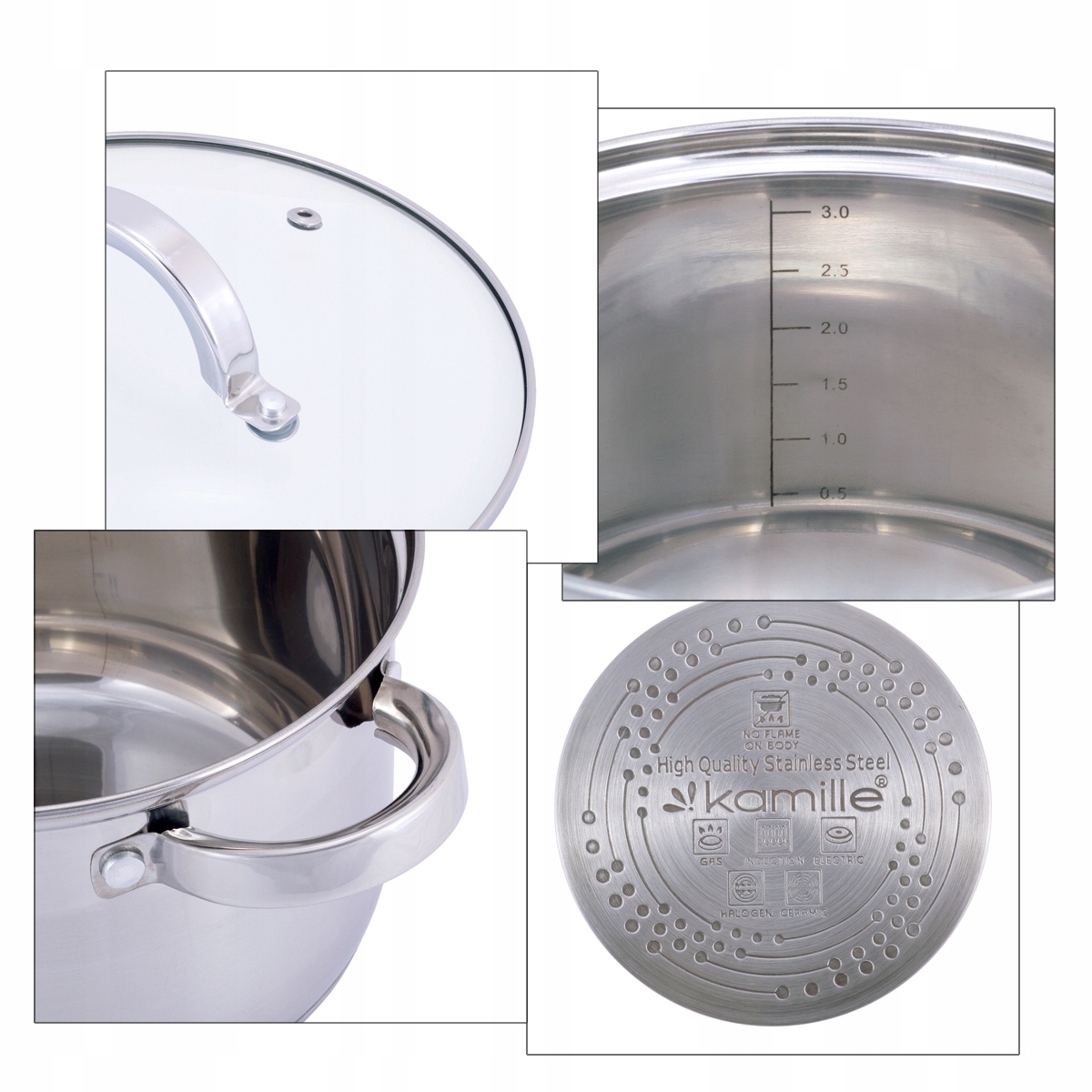 Zestaw garnków Kamille stal nierdzewna 6 el. Kolor srebrny