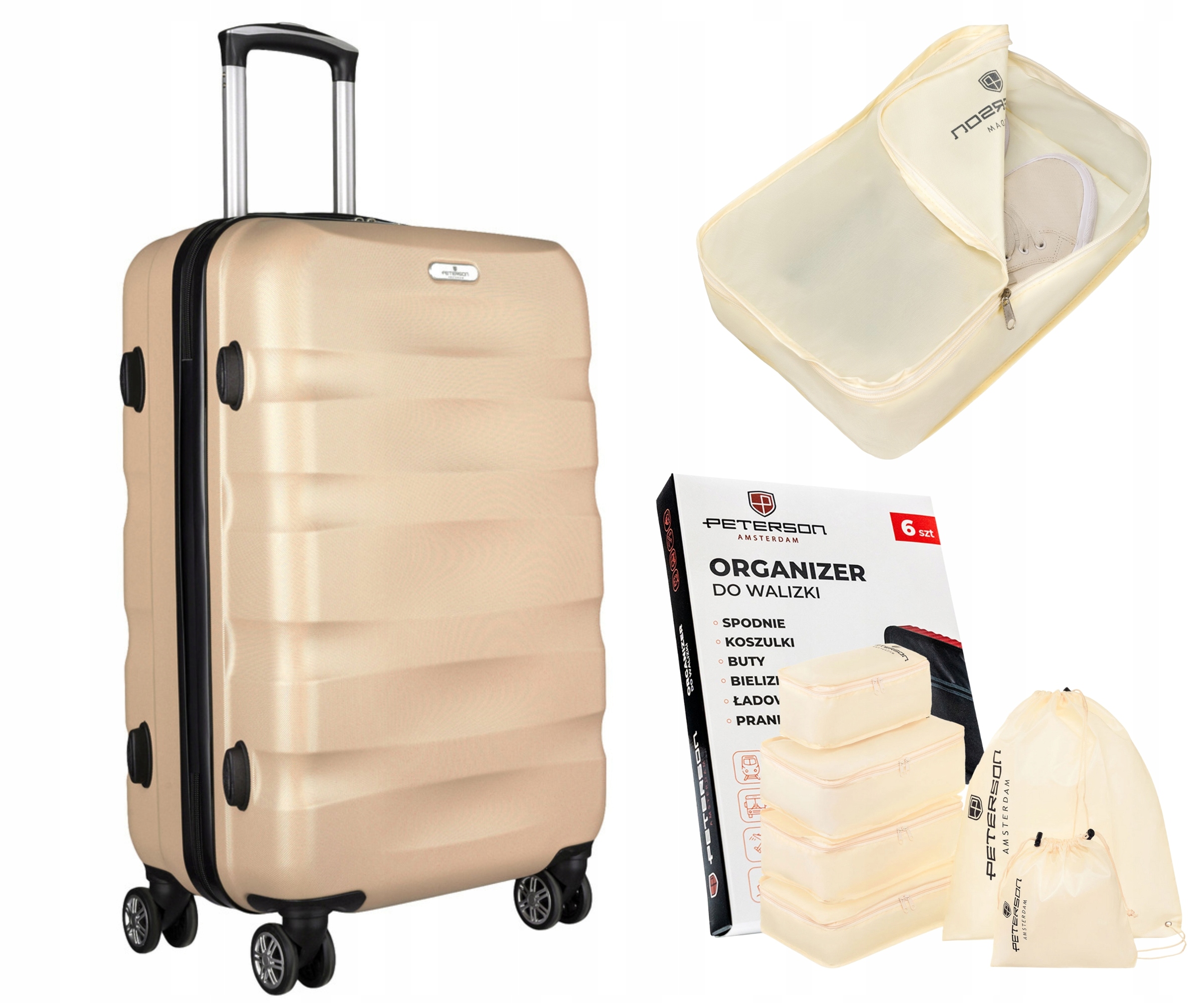 Walizka podróżna na kółkach kabinowa bagaż twarda z ABS-u mocna Peterson