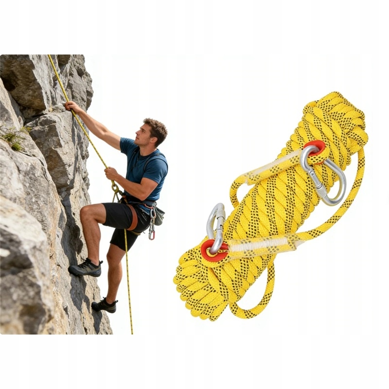 Žluté zajišťovací horolezecké lano 20 m x 12 mm – silné, tažné