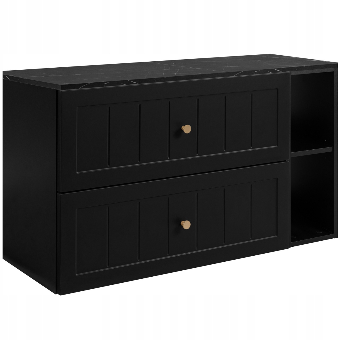 Koupelnová skříňka Pod Umyvadlo 100 černá Frézovaná Přední Strana knoflíky mramor