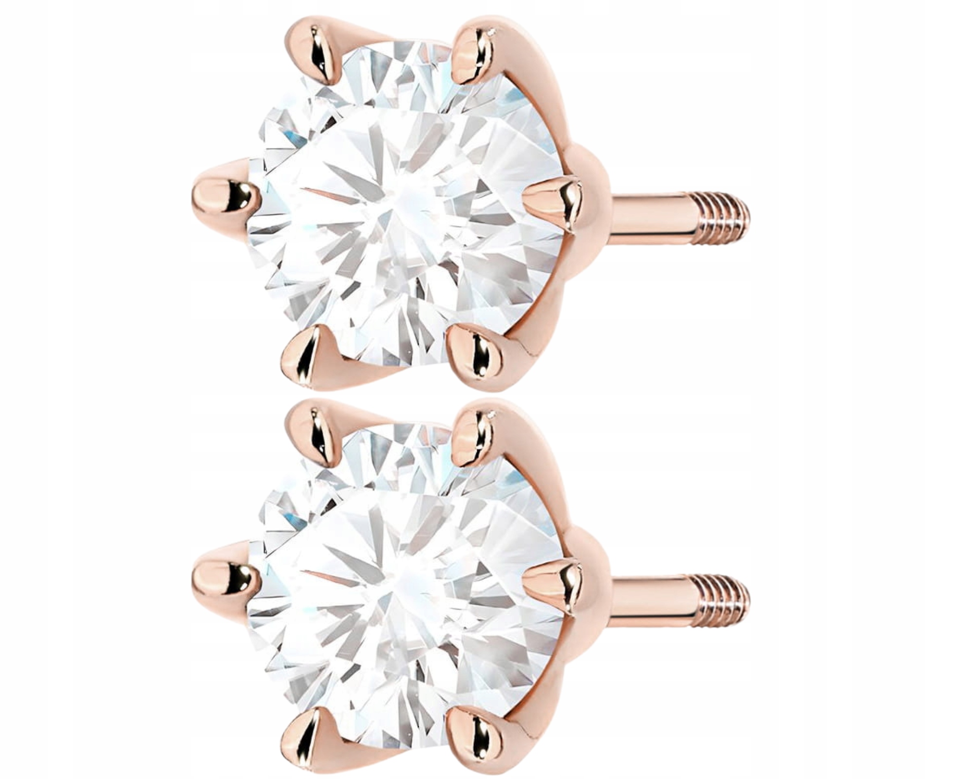 Růžové Zlato Náušnice Diamanty Lab Šroubovací Tyčinka Zlato 585 1,00 Ct