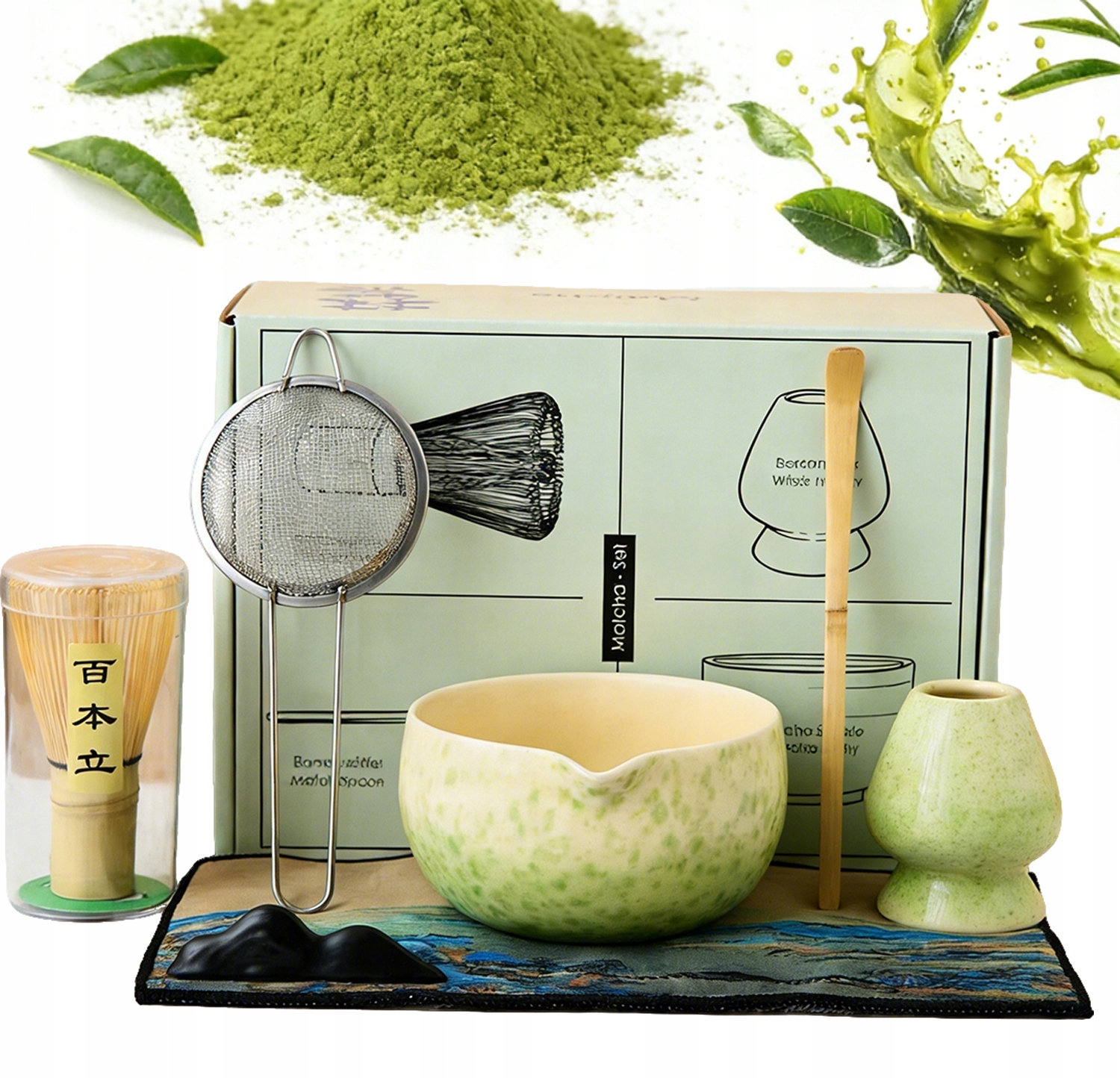 Dárková Sada Na Čaj Matcha Metla Podstavec Lžička 7v1