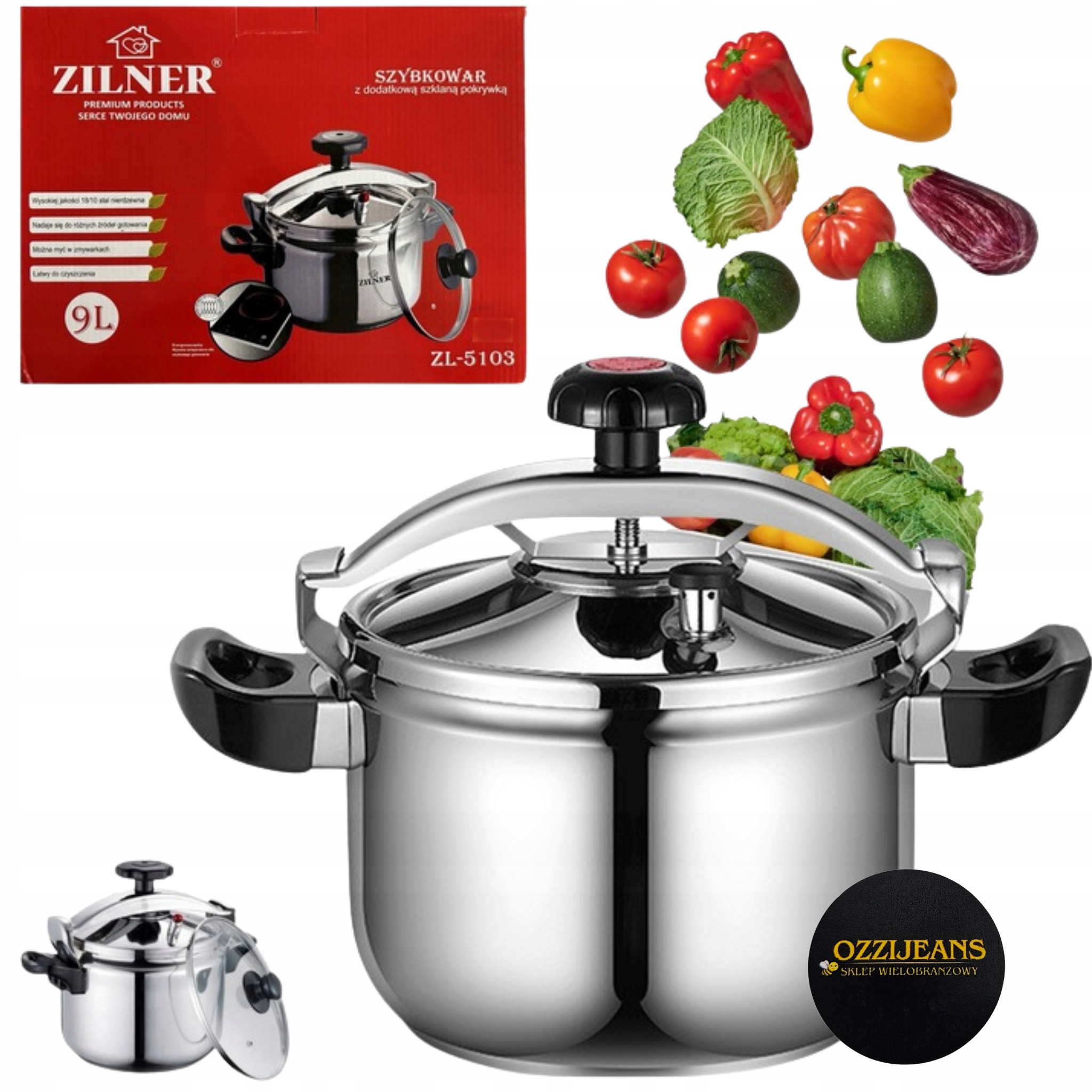 Tlakový Hrnec Indukce Plyn 9 Litrů Nerezová Ocel Hrnec Víko