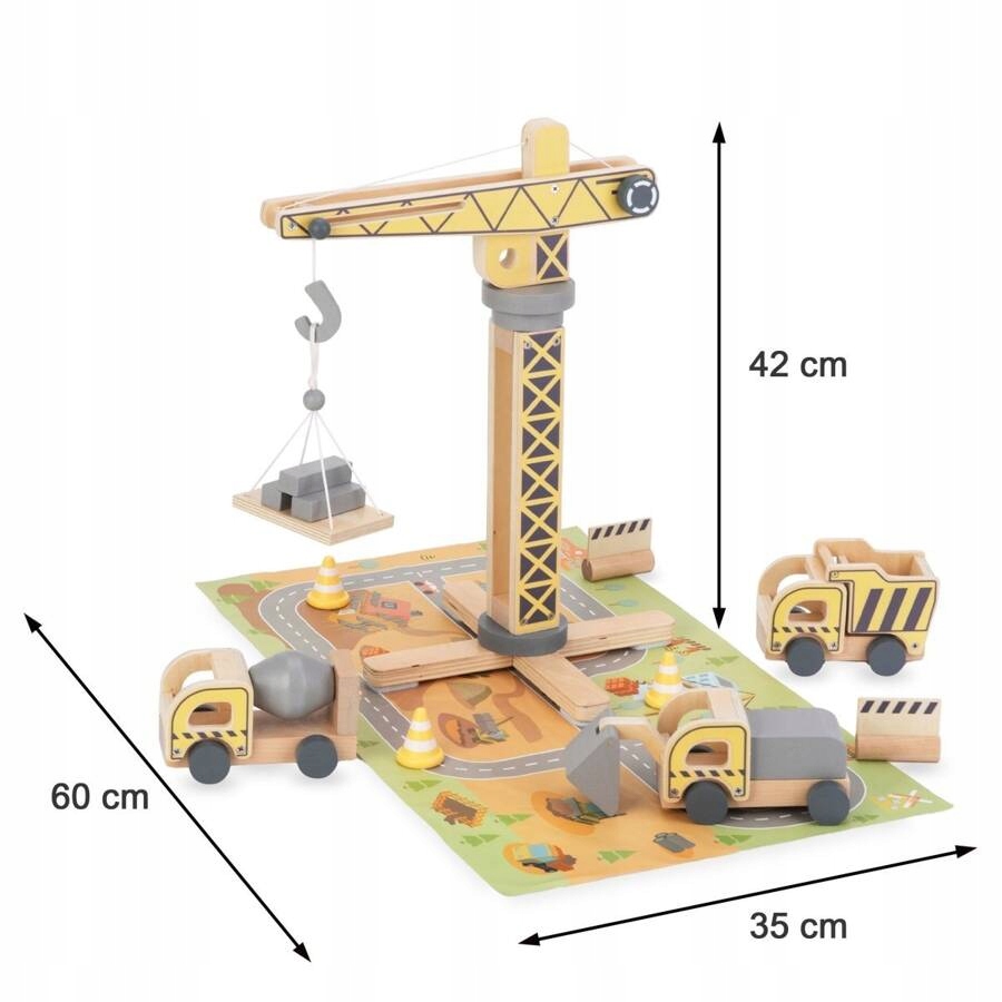 Drewniany Plac Budowy Z Dużym Ruchomym Dźwigiem i Pojazdami Żuraw Wieżowy Minimalny wiek dziecka 3