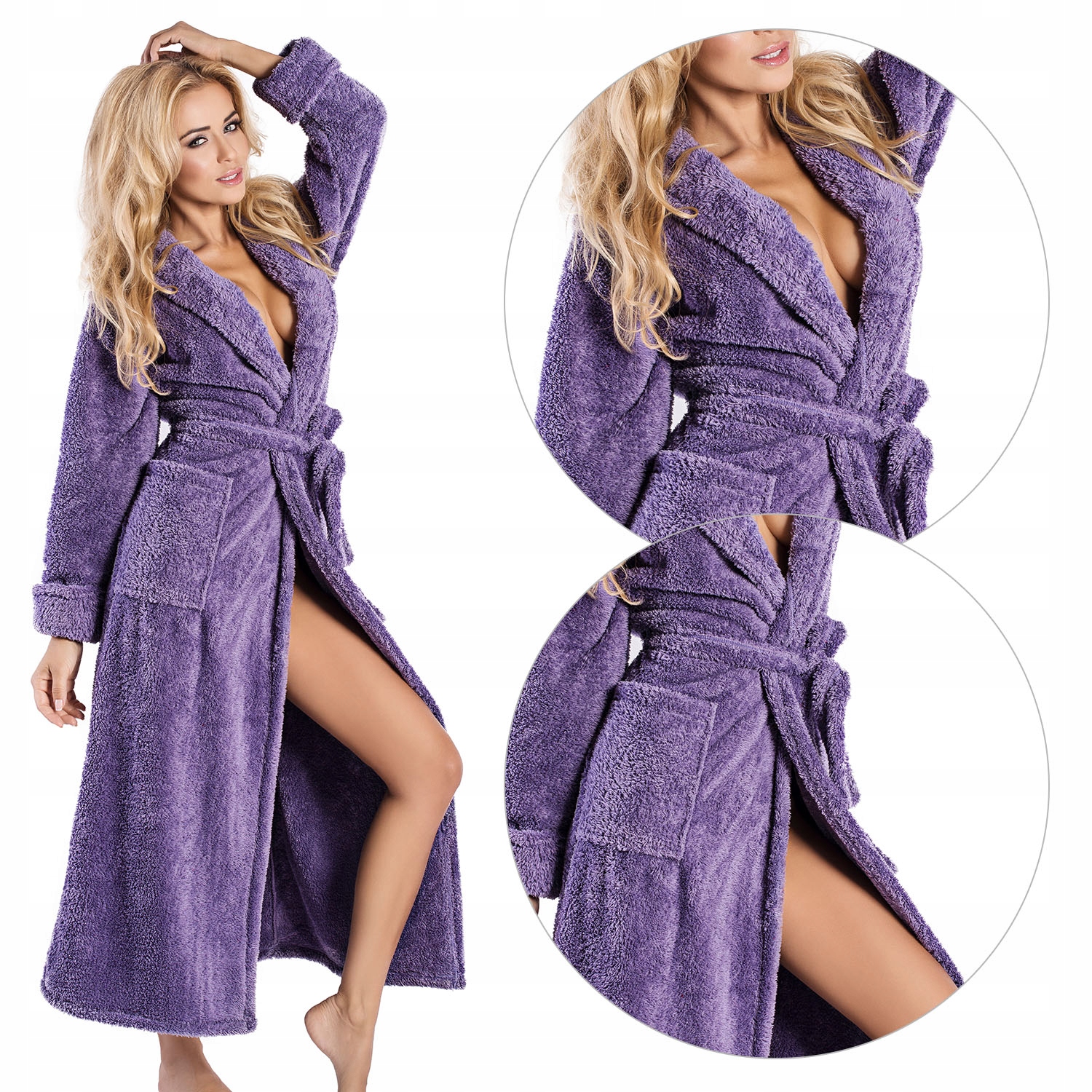 Dkaren Eliza švestková Xs fialová teplá vázaná dlouhý Župan