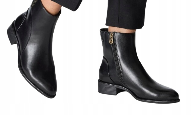 Marco Tozzi Černé Kotníkové Boty Z Přírodní Lícové Kůže Na Podpatku 39 6CA