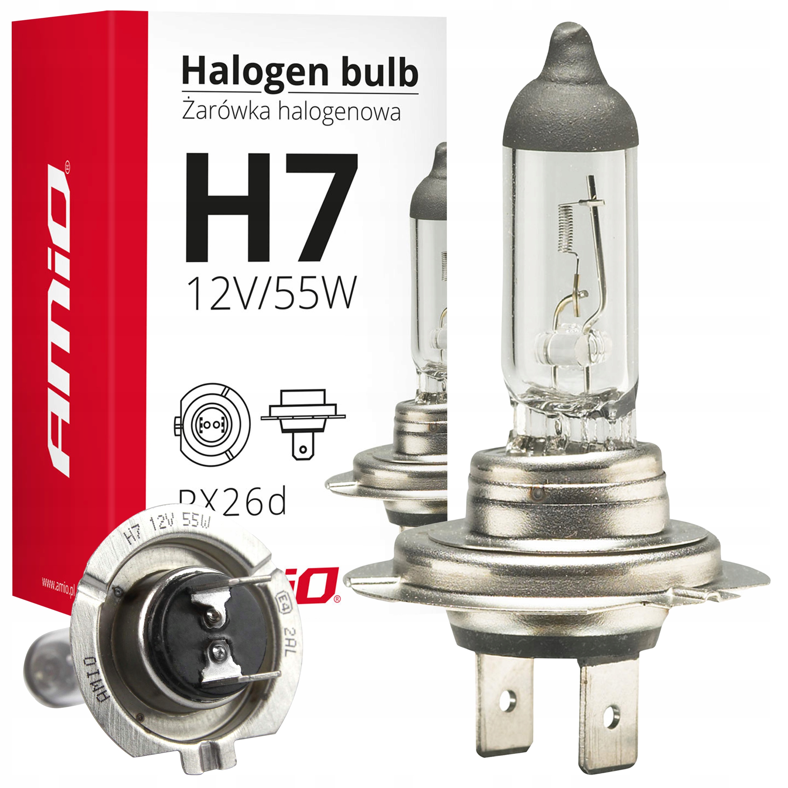 Żarówka halogenowa H7 12V 55W filtr Uv E4 Żarówki AMiO 1 sztuka